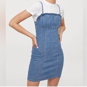 H&M‎ Divided Denim Mini Dress with Spaghetti Straps - Size M